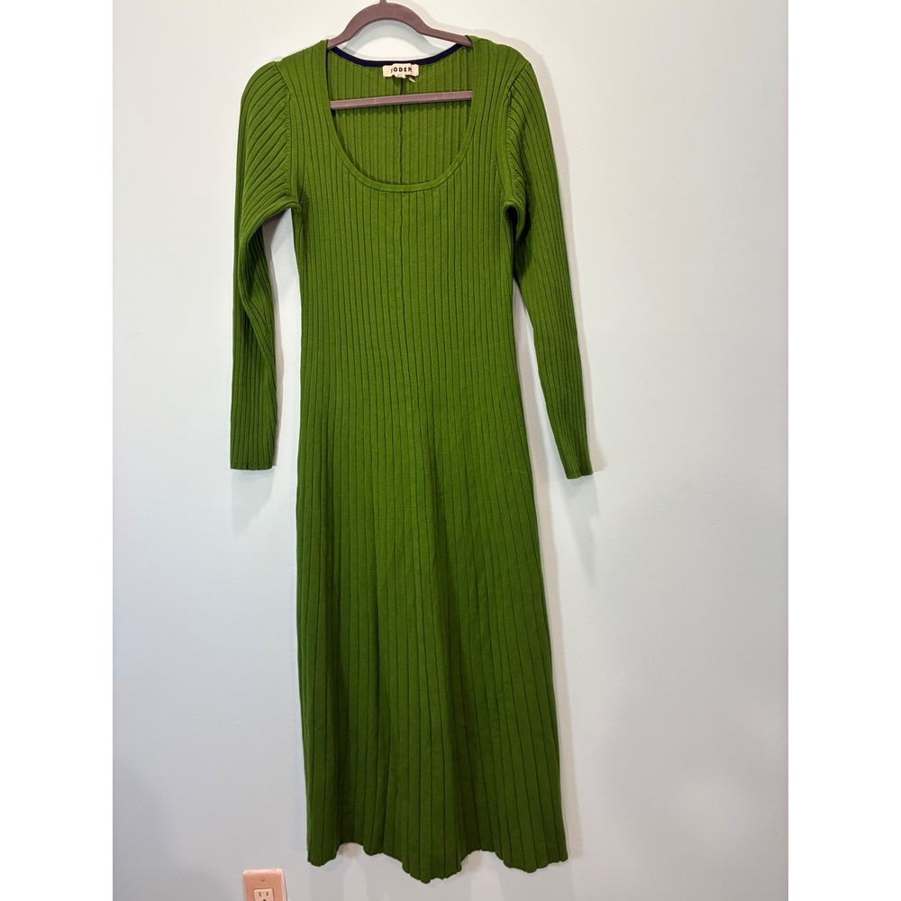 Boden Green Ribbed Knit Scoop Neck Long Sleeve Midi Sweater Dress US 14R
